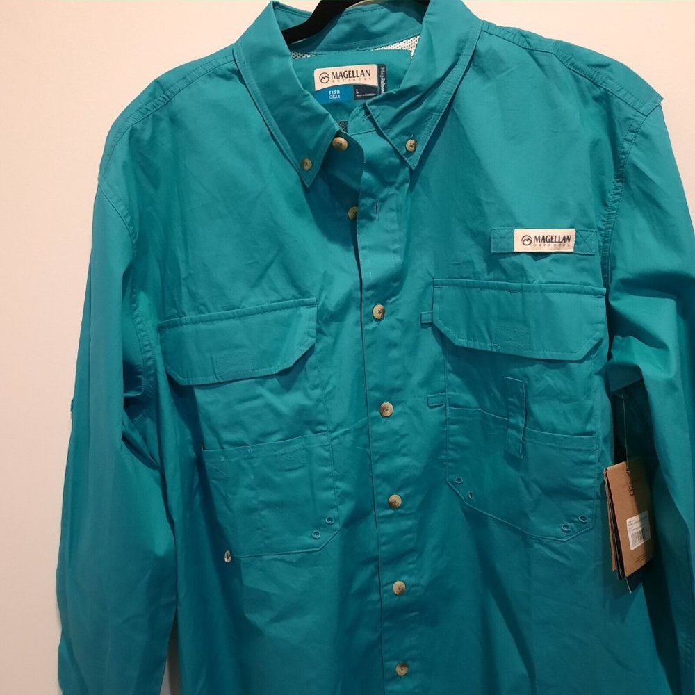 Magellan Fishing Mag Gear Shirt Men's Roll Tab Sleeve Vented Pocket Green Large - Picture 3 of 9